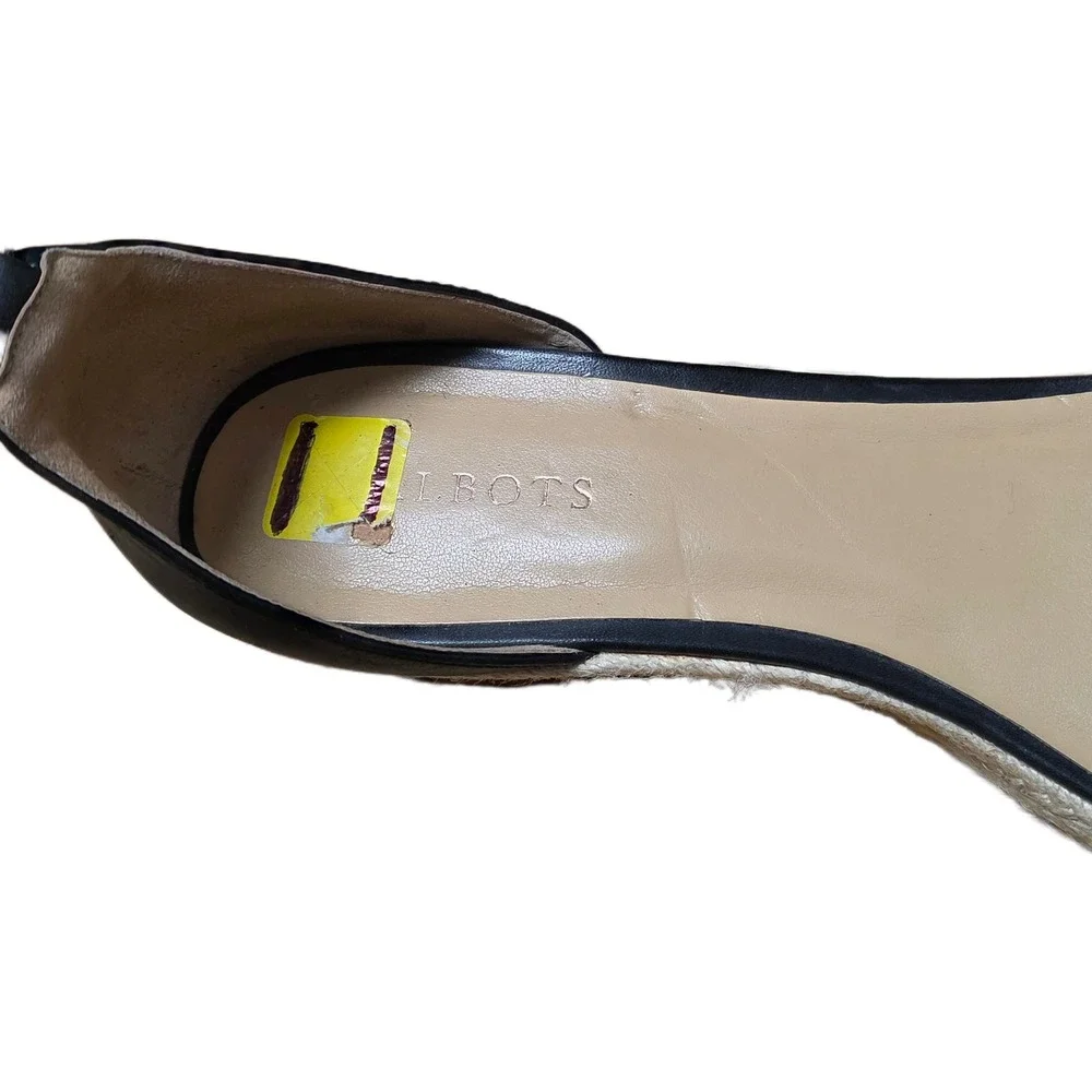 Talbots‎ Espadrille Wedge Sandals Women's Size 11 Black Beige Ankle Strap